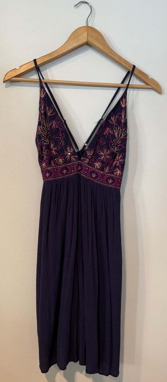 Embroidered Dress Purple and Gold with a Crossed Back!